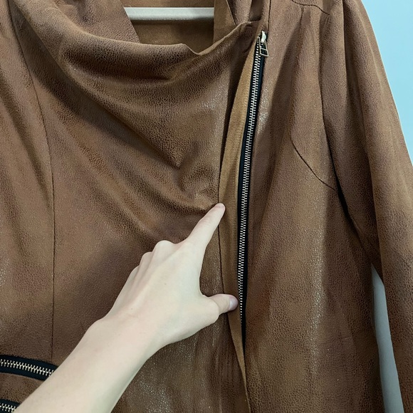 Soft, brown, faux leather moto jacket - Picture 3 of 4